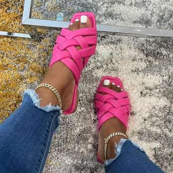 Leather Flat Beach Slides
