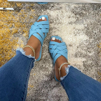 Leather Flat Beach Slides