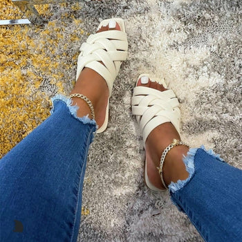 Leather Flat Beach Slides